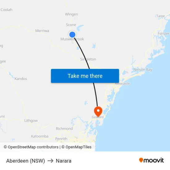 Aberdeen (NSW) to Narara map