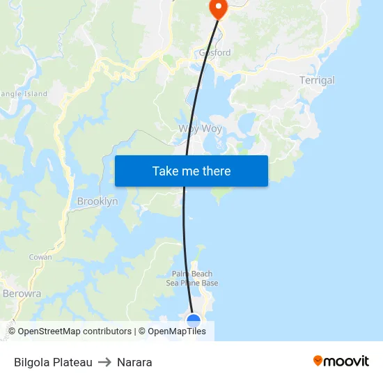 Bilgola Plateau to Narara map