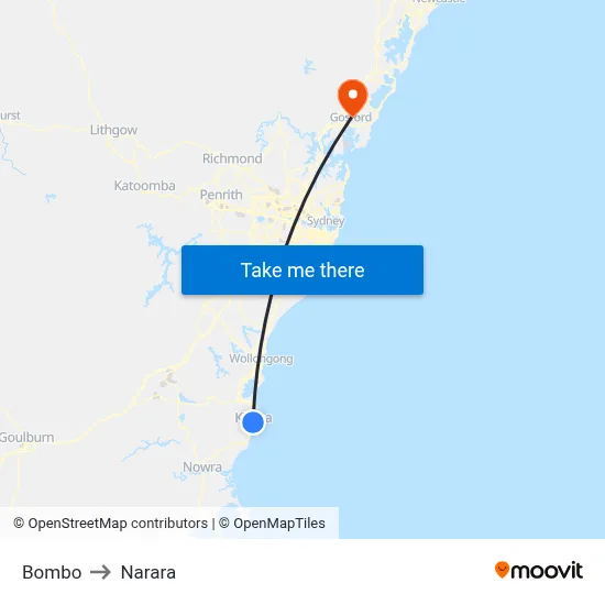 Bombo to Narara map