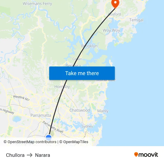 Chullora to Narara map