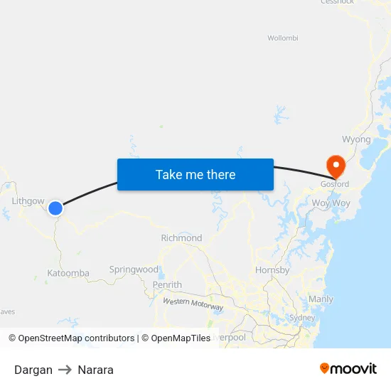 Dargan to Narara map