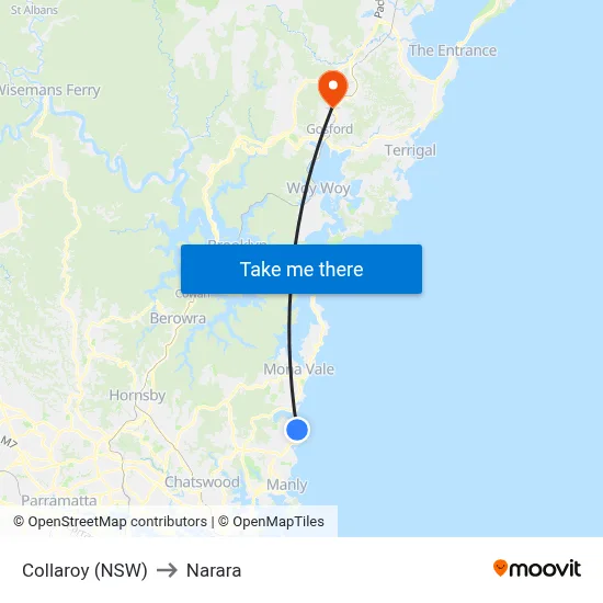 Collaroy (NSW) to Narara map