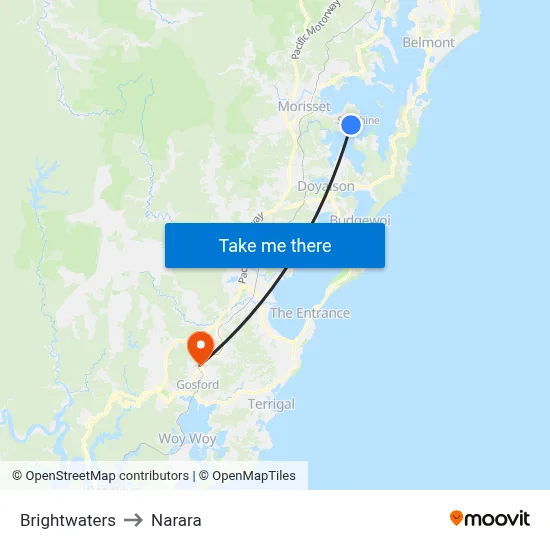 Brightwaters to Narara map