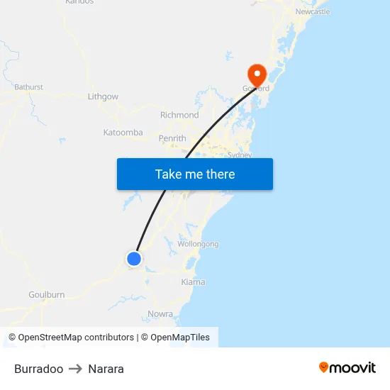 Burradoo to Narara map