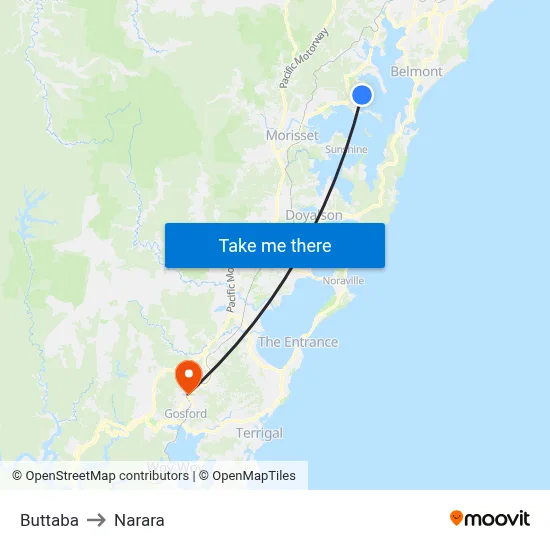 Buttaba to Narara map