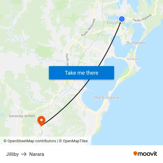 Jilliby to Narara map