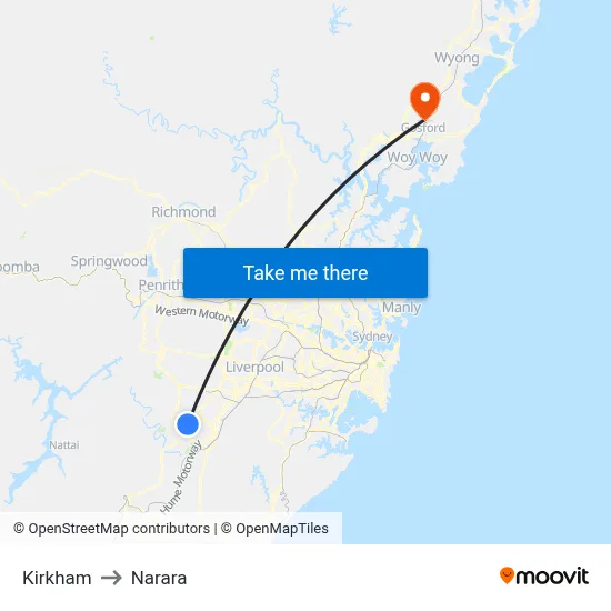 Kirkham to Narara map