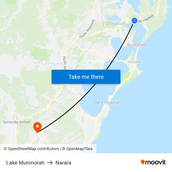 Lake Munmorah to Narara map