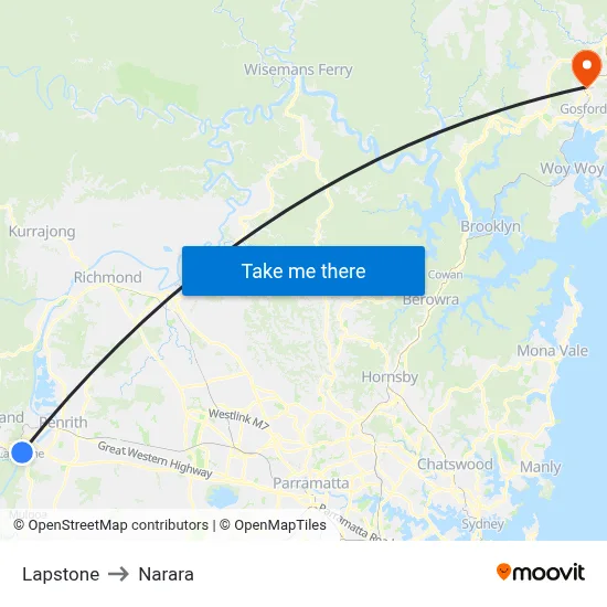 Lapstone to Narara map