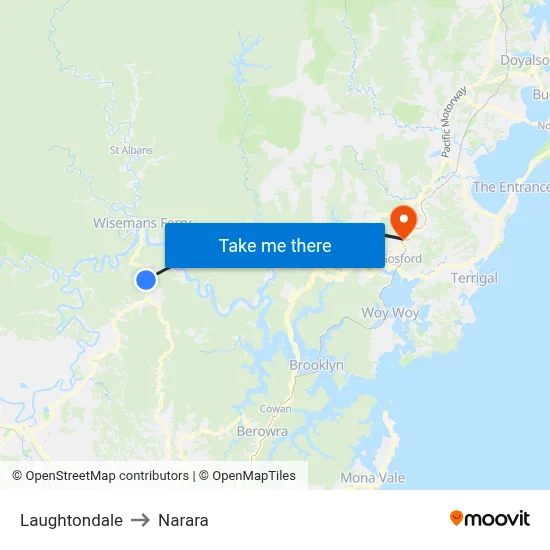 Laughtondale to Narara map