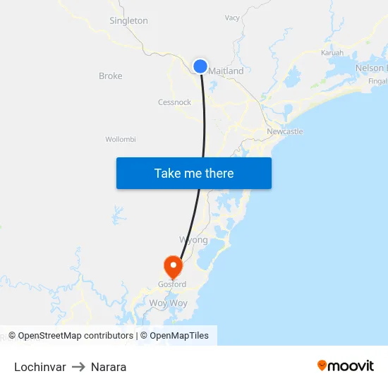 Lochinvar to Narara map