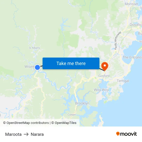 Maroota to Narara map