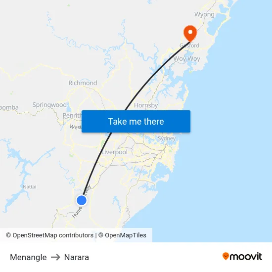 Menangle to Narara map