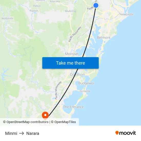 Minmi to Narara map
