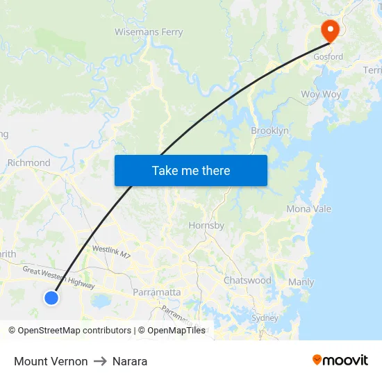 Mount Vernon to Narara map
