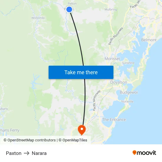 Paxton to Narara map