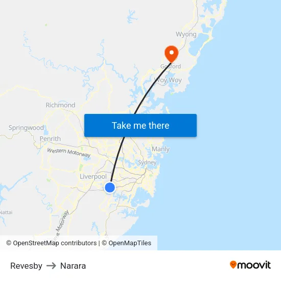 Revesby to Narara map