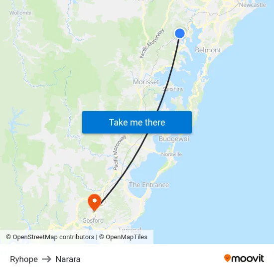 Ryhope to Narara map