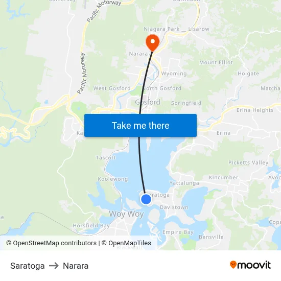 Saratoga to Narara map