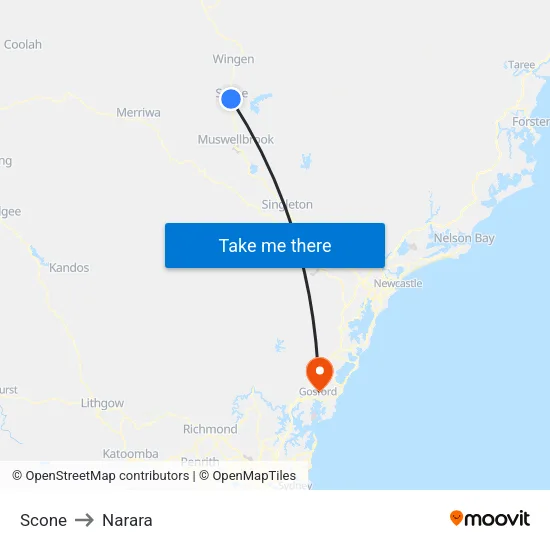 Scone to Narara map