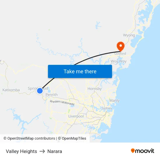 Valley Heights to Narara map