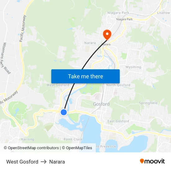West Gosford to Narara map