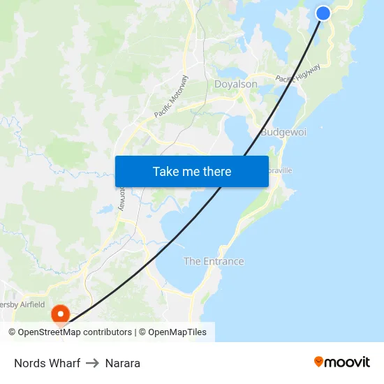 Nords Wharf to Narara map