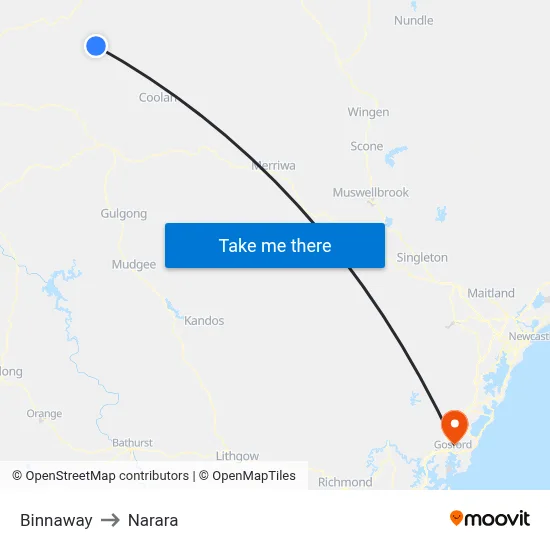 Binnaway to Narara map
