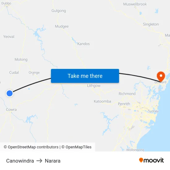 Canowindra to Narara map