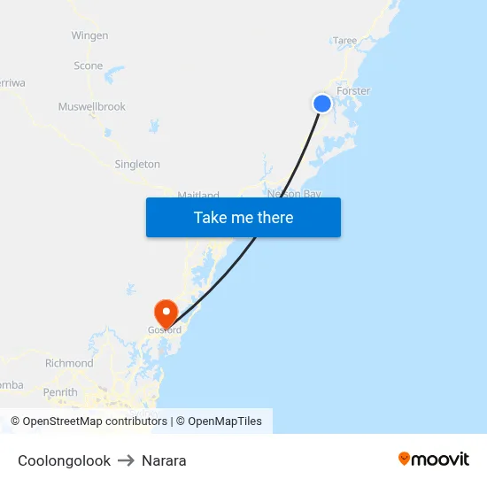 Coolongolook to Narara map