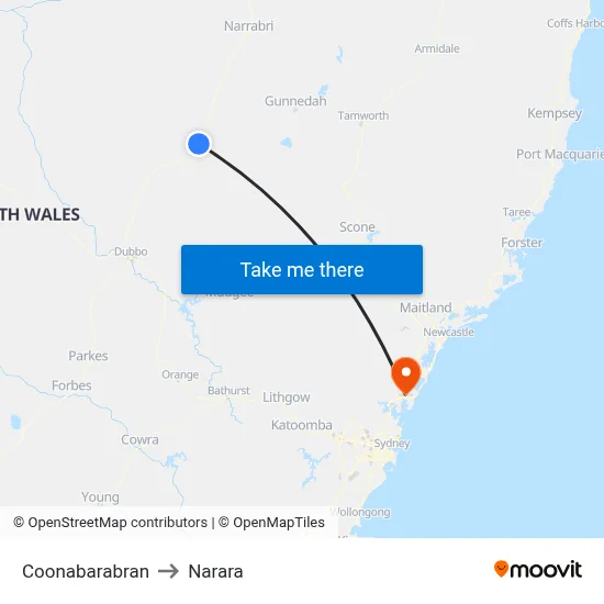Coonabarabran to Narara map