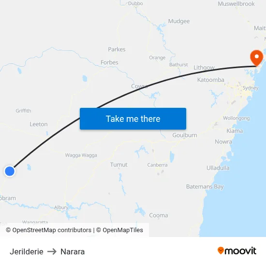 Jerilderie to Narara map