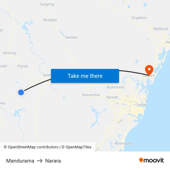 Mandurama to Narara map