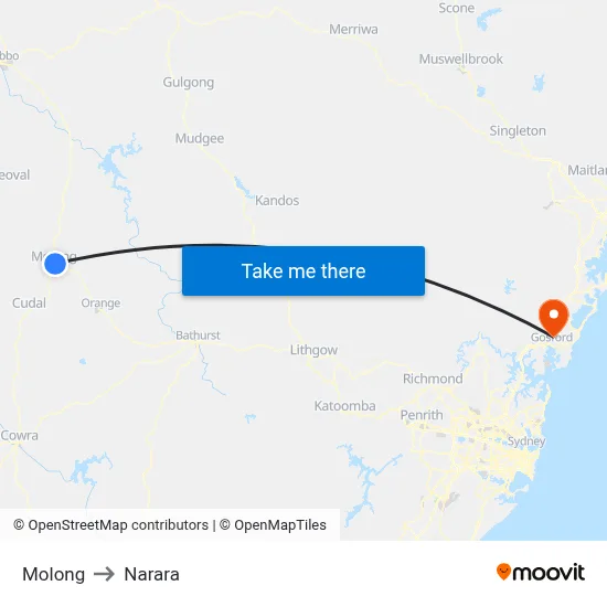 Molong to Narara map