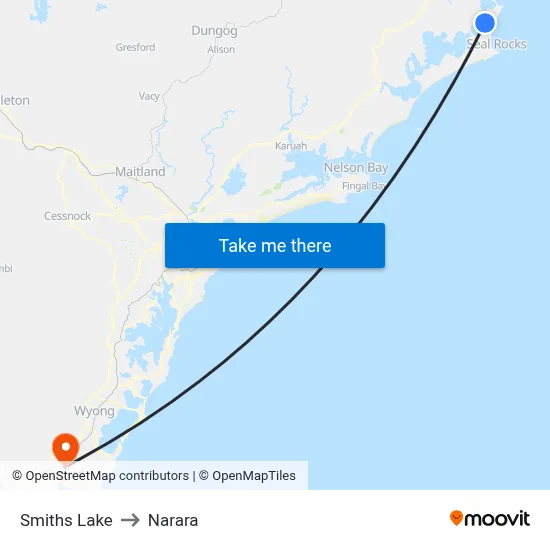 Smiths Lake to Narara map