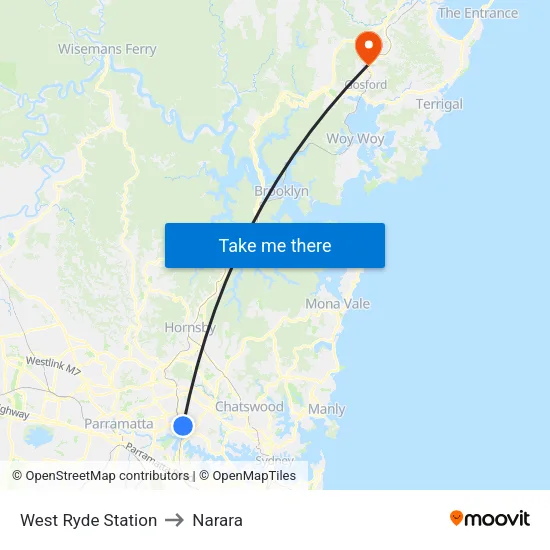 West Ryde Station to Narara map