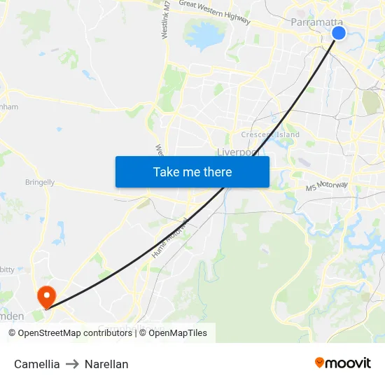 Camellia to Narellan map
