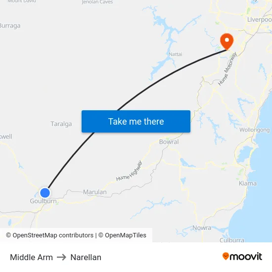 Middle Arm to Narellan map