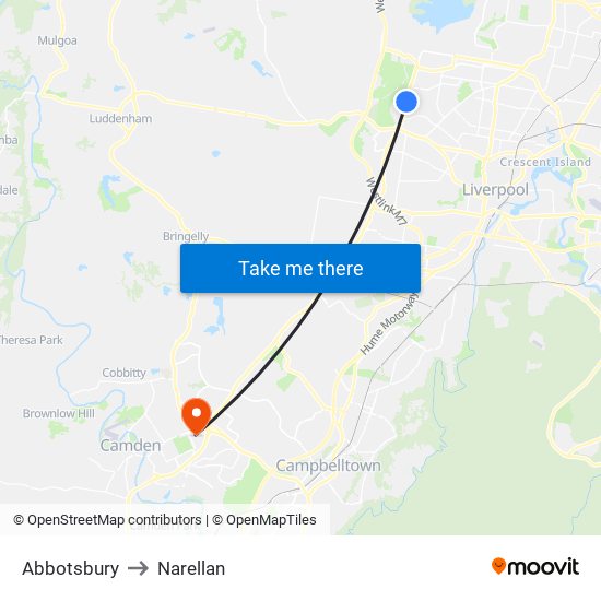 Abbotsbury to Narellan map