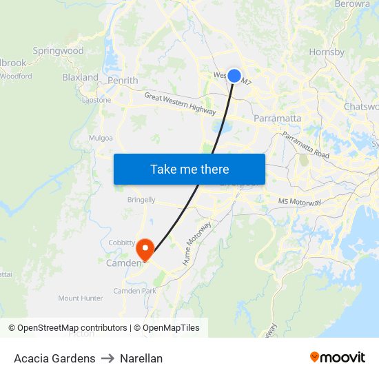 Acacia Gardens to Narellan map