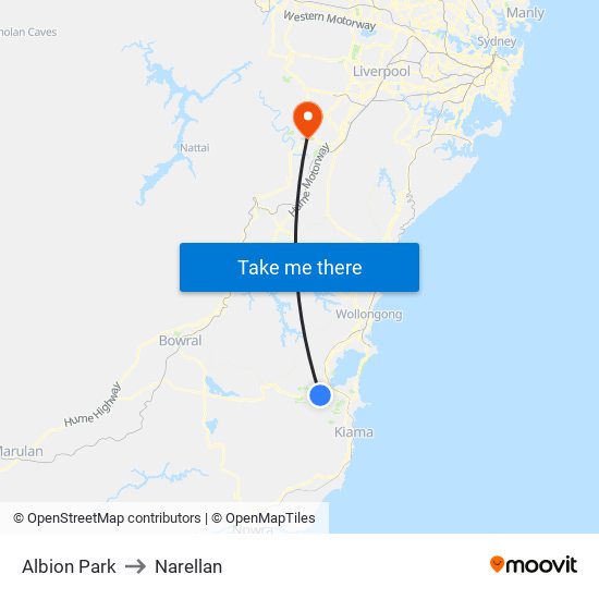 Albion Park to Narellan map