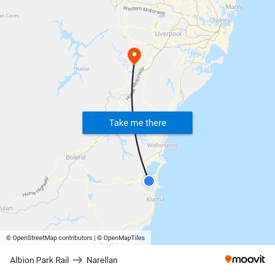 Albion Park Rail to Narellan map