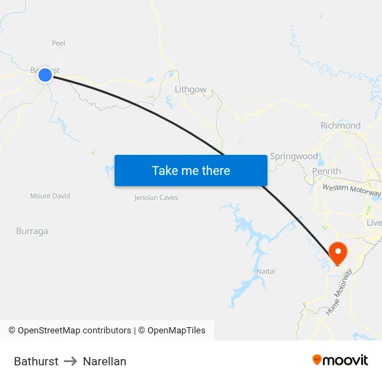 Bathurst to Narellan map
