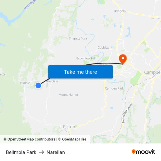 Belimbla Park to Narellan map