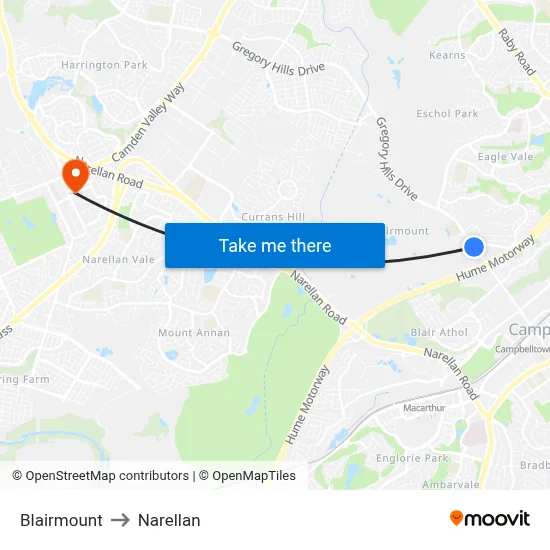 Blairmount to Narellan map