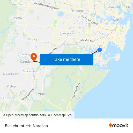 Blakehurst to Narellan map