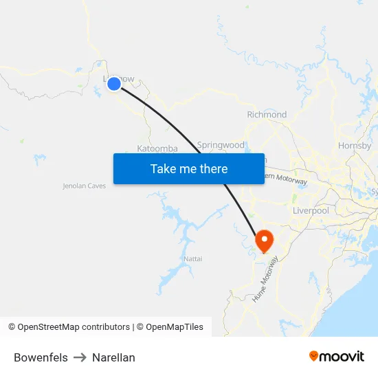 Bowenfels to Narellan map