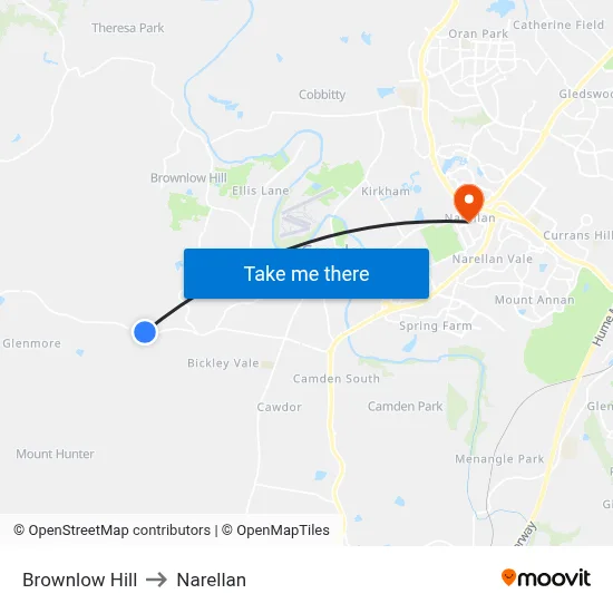 Brownlow Hill to Narellan map