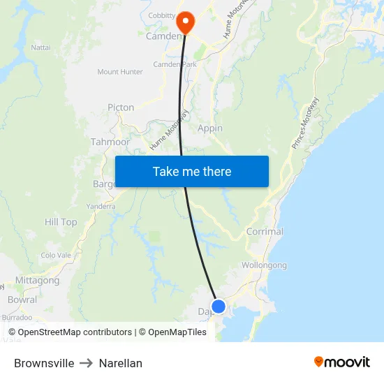 Brownsville to Narellan map
