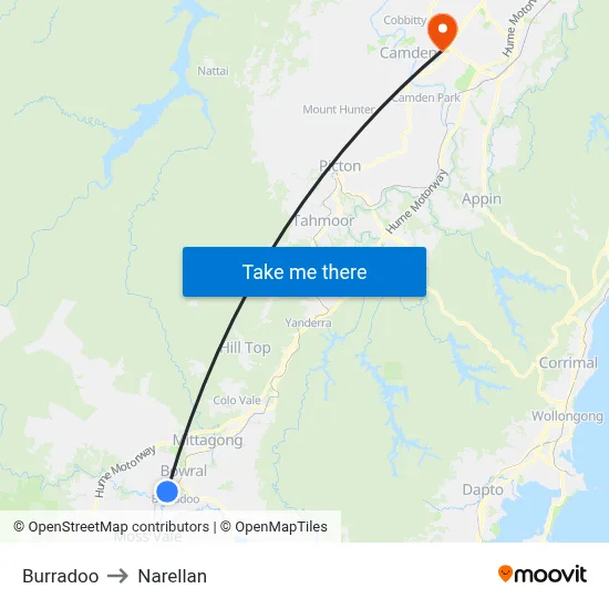 Burradoo to Narellan map